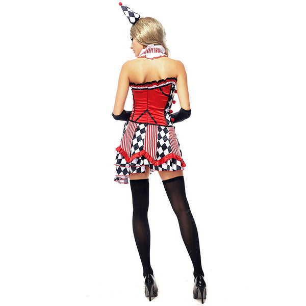 Sexy Clown Jester Cosplay Costume Dress For Halloween Party