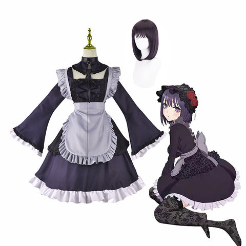 My Dress-Up Darling Marin Kitagawa Shizuku Kuroe Black Lolita Maid Dress Costume and Wigs Set Halloween Cosplay Outfit