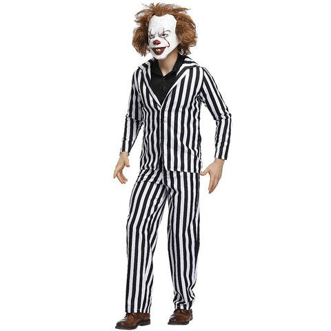 Unisex Black and White Strip Clown Suit Cosplay Costume