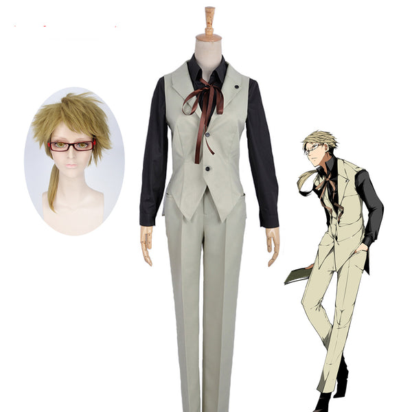 Anime Bungou Stray Dogs Doppo Kunikida Cosplay Costume Suit and Wigs Full Set Cosplay Outfit