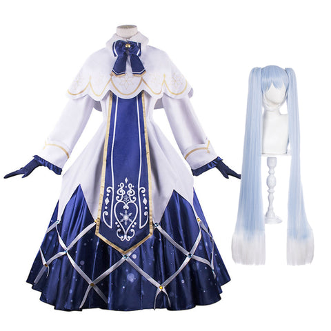 Vocaloid Snow Miku Cosplay Lolita Dress Costume With Wigs Set Halloween Full Set Costume