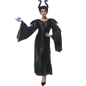 Women Deluxe Maleficent Vampire Black Gown Cosplay Costume Dress For Halloween Party Performance