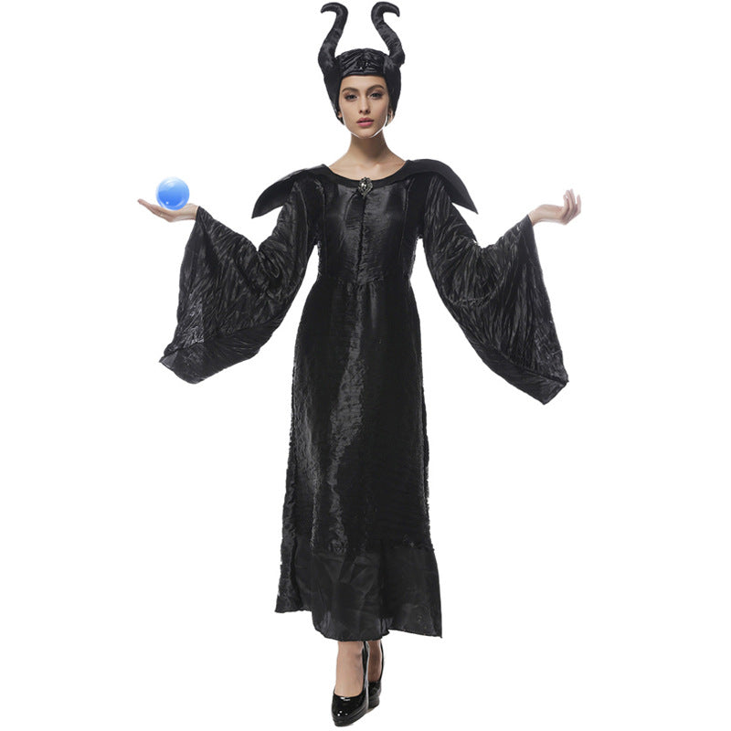 Women Deluxe Maleficent Vampire Black Gown Cosplay Costume Dress For H