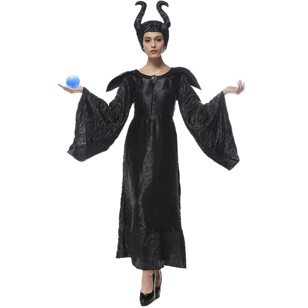 Women Deluxe Maleficent Vampire Black Gown Cosplay Costume Dress For Halloween Party Performance