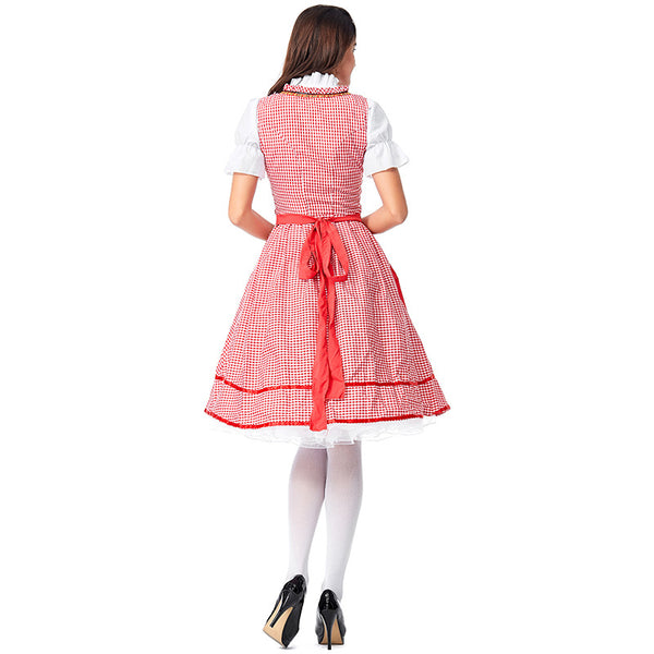 Women Bavarian Beer Festival Oktoberfest Red Plaid Costume Waitress Costume