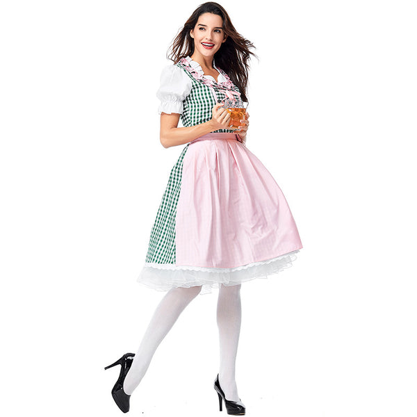 Women Bavarian Beer Festival Oktoberfest Costume Pink Maid Dress Costume