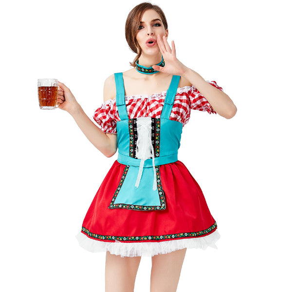 Women Bavarian Beer Festival Oktoberfest Party Costume Waitress Maid Costume Dress