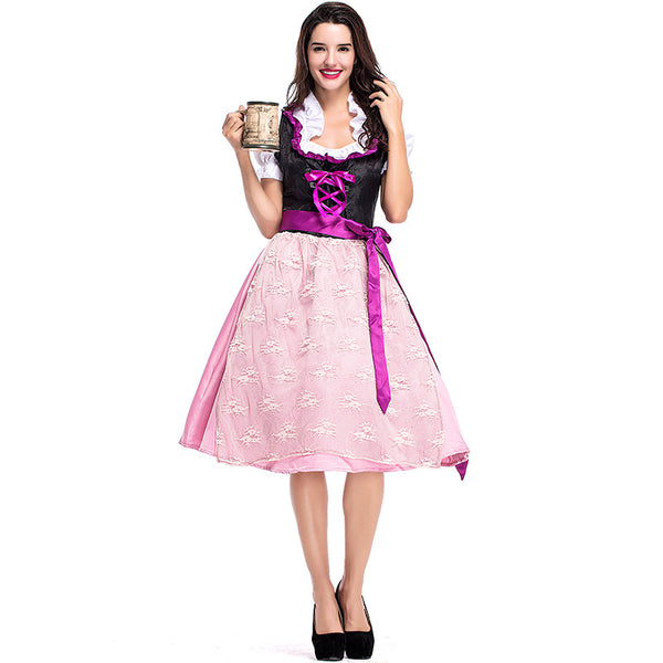 Women Bavarian Beer Oktoberfest Pink Dress Party Costume