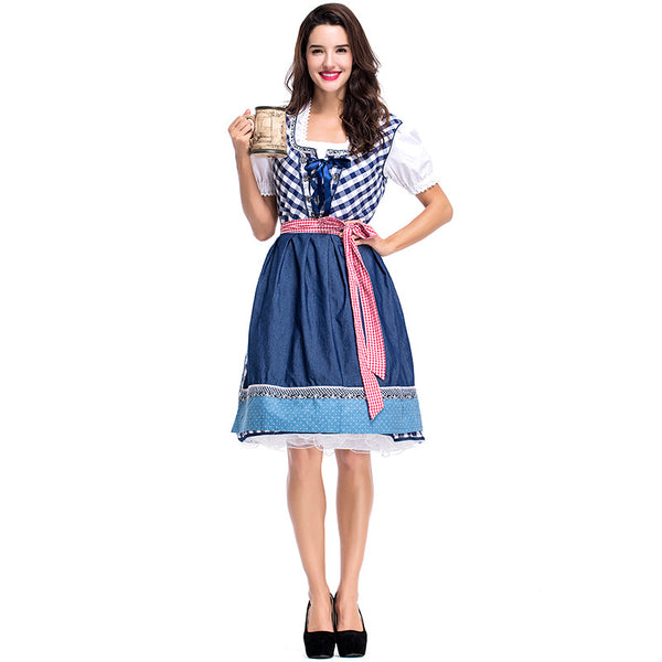 Women Bavarian Beer Oktoberfest Plaid Dress Waitress Costume