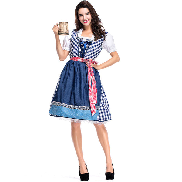 Women Bavarian Beer Oktoberfest Plaid Dress Waitress Costume
