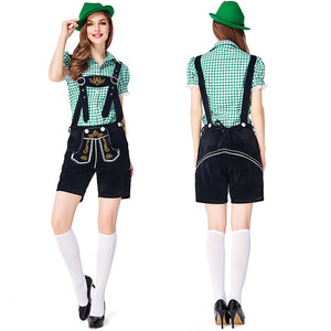 Women Bavarian Oktoberfest Lederhosen Costume Top and Shorts