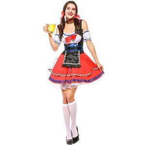 Women Beer Festival Oktoberfest Bar Waitress Red Costume Bavarian Party Dress