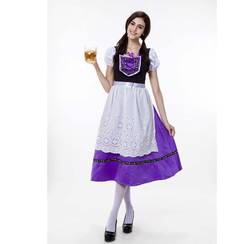 Women Beer Festival Oktoberfest Bavarian Traditional Costume Purple Dress