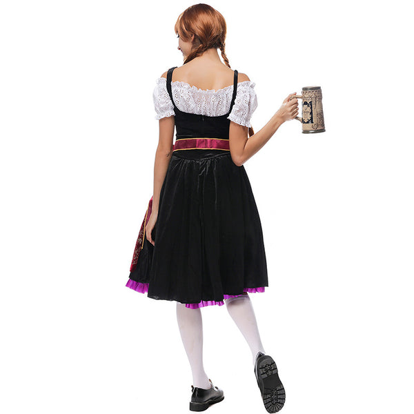 Women Beer Festival Oktoberfest Dark Red Party Costume Waitress Maid Costume