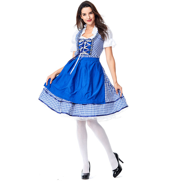 Women Beer Oktoberfest Long Blue Dress Costume Bavarian Traditional Party Dress