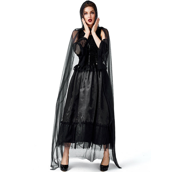 Women Black Vampire Witch Cosplay Costume Dress For Halloween Party Performance