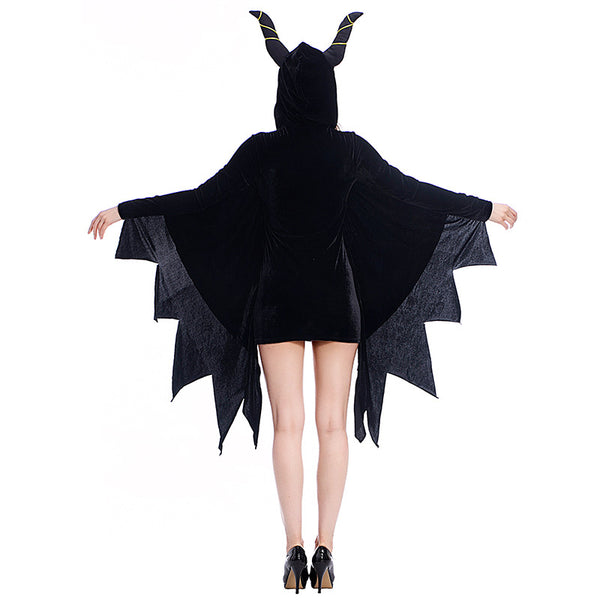 Women Deluxe Maleficent Vampire Black Bat Cosplay Costume Dress For Halloween Party Performance