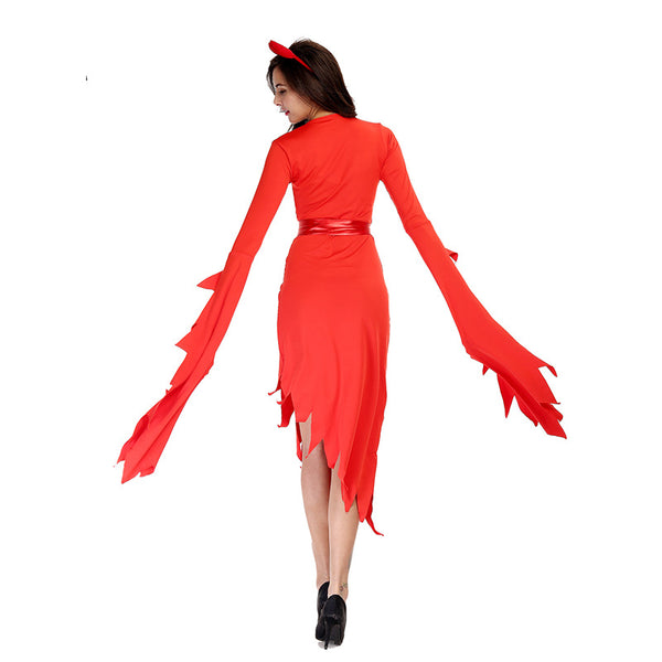 Women Red Sexy Demon Cosplay Costume Dress For Halloween Party Performance