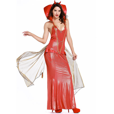 Women Red Vampire Demon Cosplay Costume Dress For Halloween Party Performance
