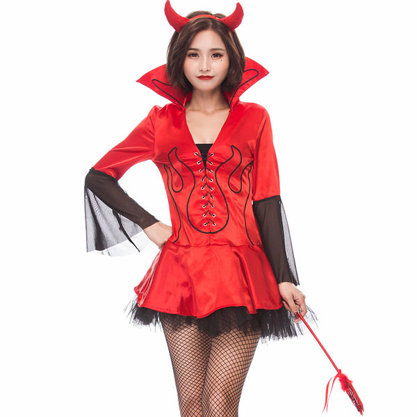 Women Sexy Demon Red Cosplay Costume Dress For Halloween Party Performance