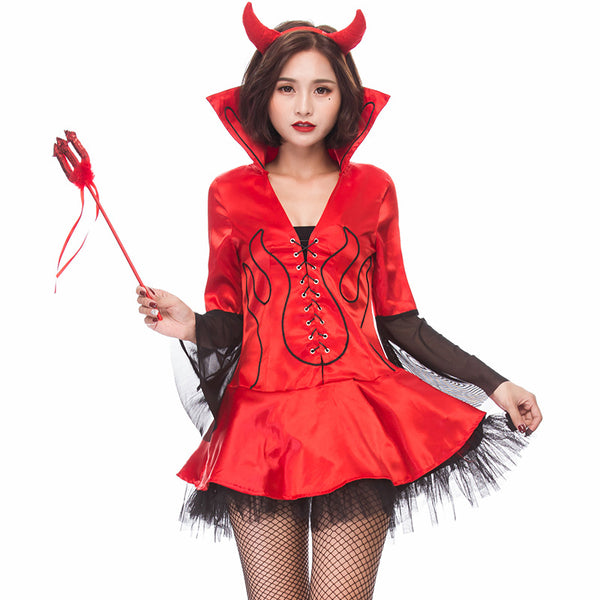 Women Sexy Demon Red Cosplay Costume Dress For Halloween Party Performance