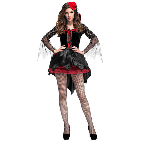 Women Sexy Vampire Classic Black Cosplay Costume Dress For Halloween Party Performance