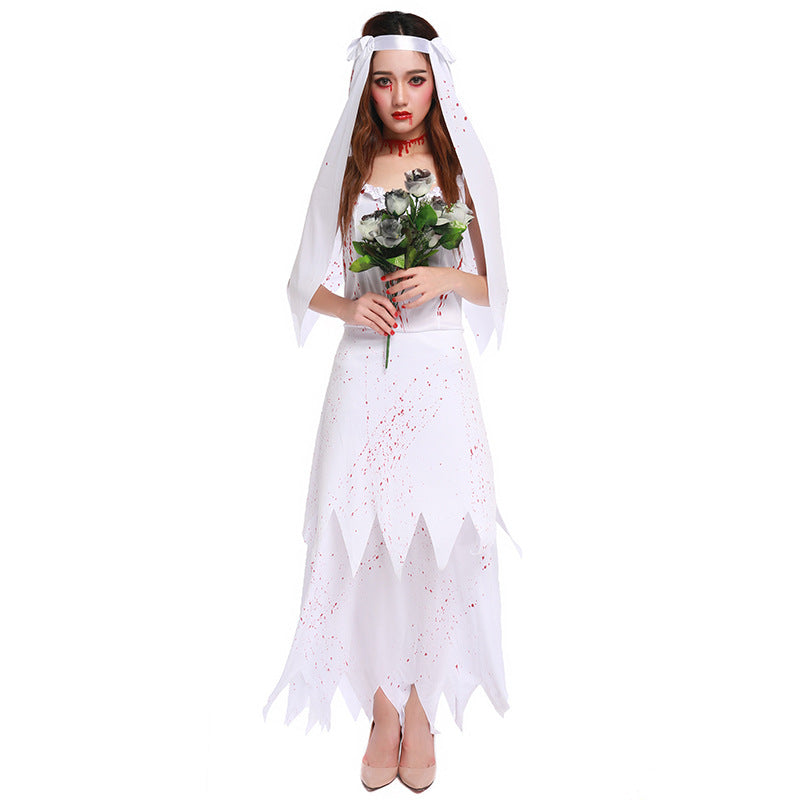 Women Vampire Bride White Cosplay Costume For Halloween Party Performance