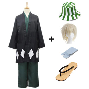 Anime Bleach Kisuke Urahara Cosplay Costume Full Set With Wigs and Wood Clogs Shoes