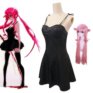 Anime Future Diary Cosplay Yuno Gasai Black PU Dress Costume +Wigs Whole Set Halloween Costume